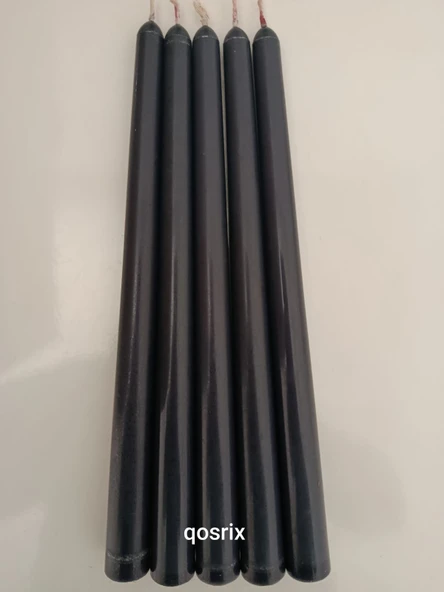 qosrix 5'li Antrasit Gri Şamdan Soya Mumu 1. Kalite Doğal Vanilya Kokulu Uzun Çubuk Konik Mum Dekoratif