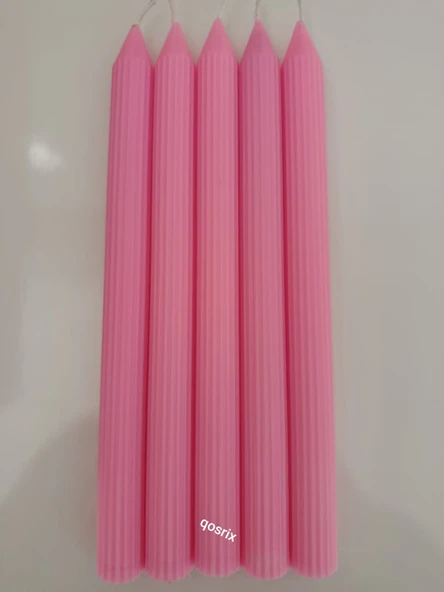 qosrix 5'li Pudra Pembe Şamdan Soya Mumu 1. Kalite Soya Doğal Pudra Kokulu Uzun Çubuk Konik Mum Dekoratif ürün görseli