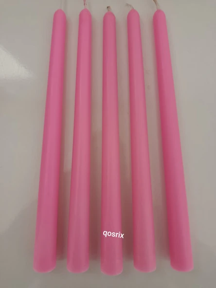 qosrix 5'li Pudra Pembe Şamdan Soya Mumu 1. Kalite Soya Doğal Pudra Kokulu Uzun Çubuk Konik Mum Dekoratif ürün görseli