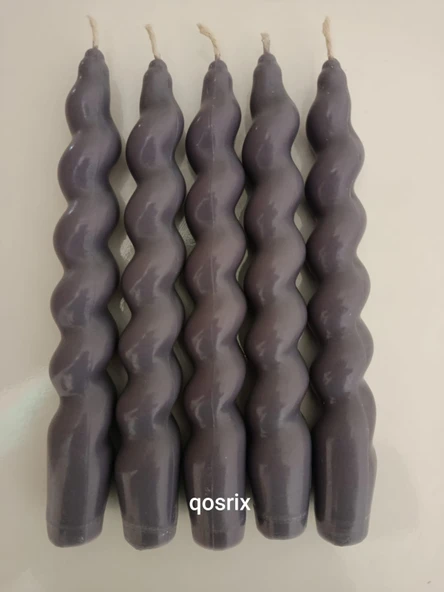 qosrix 5'li Gri Italyan Burgulu Şamdan Soya Mumu Doğal Kokulu Uzun Çubuk Konik Burgu Spiral Mum Dekoratif ürün görseli