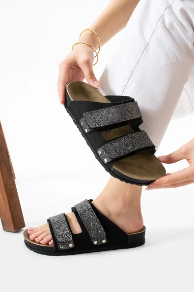 Albishoes Esnek Ayarlanabilir İki Cırtlı Anatomik Comfort Cool Rahat Kadın Günlük Sandalet Terlik - 4