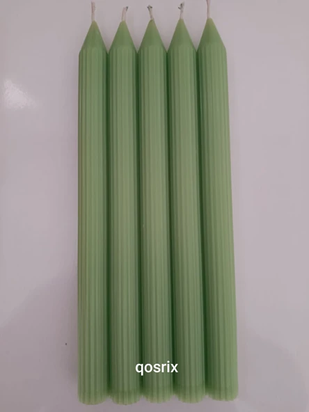 qosrix 5'li Açık Yeşil Şamdan Soya Mumu 1. Kalite Doğal Vanilya Kokulu Uzun Çubuk Konik Mum Dekoratif ürün görseli