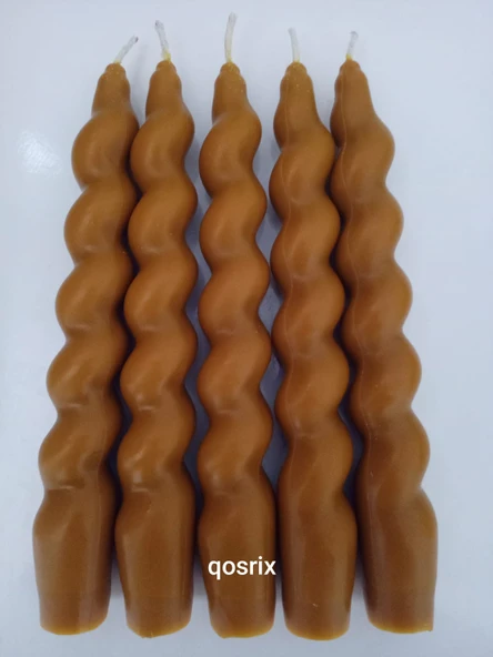 qosrix 5'li Hardal Sarısı Italyan Burgulu Şamdan Soya Mumu Doğal Kokulu Uzun Çubuk Konik Burgu Spiral Mum Dekoratif - 1