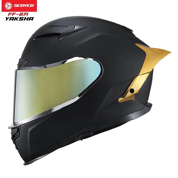 SCOYCO FF-871 YAKSHA MAT SİYAH-GOLD GÜNEŞ VİZÖRLÜ KAPALI KASK (GOLD CAMLI) ürün görseli