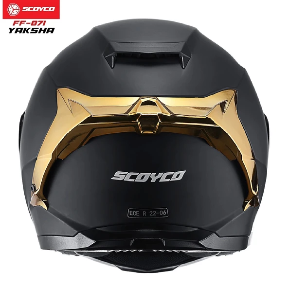 SCOYCO FF-871 YAKSHA MAT SİYAH-GOLD GÜNEŞ VİZÖRLÜ KAPALI KASK (GOLD CAMLI) - Resim 6