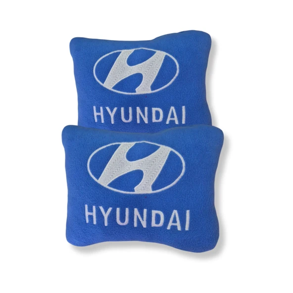 Hyundai Nakış Işlemeli Mavi Polar Ortopedik Araç Oto Koltuk Seyahat Boyun Yastık / 2'li Set - 2