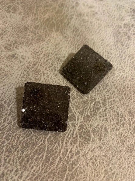 Tırtıklı Füme Renkli Büyük Boy Kare Şekil Gold Aksesuarlı Epoksi Küpe El Yapımı Hediyelik - 2