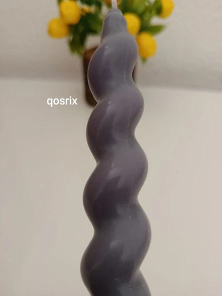 qosrix 5'li Gri Italyan Burgulu Şamdan Soya Mumu Doğal Kokulu Uzun Çubuk Konik Burgu Spiral Mum Dekoratif - Resim 2
