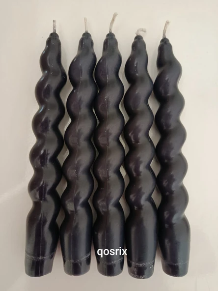 qosrix 5'li Antrasit Gri Italyan Burgulu Şamdan Soya Mumu Doğal Kokulu Uzun Çubuk Konik Burgu Spiral Mum Dekoratif