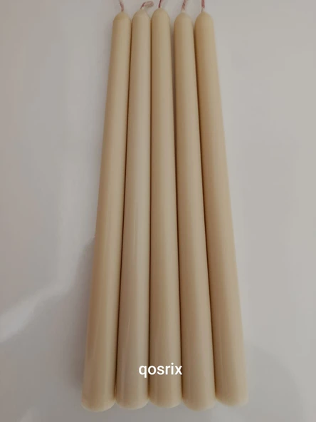 qosrix 5'li Krem Şamdan Soya Mumu 1. Kalite Soya Doğal Pudra Kokulu Uzun Çubuk Konik Mum Dekoratif ürün görseli