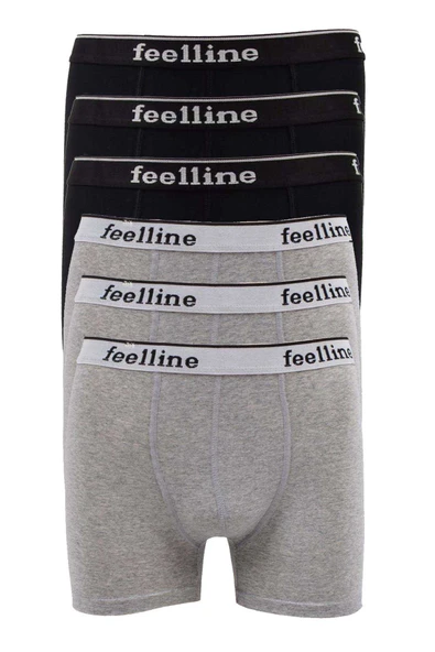 6 adet Feelline Siyah ve Gri Pamuklu Doğal Likralı Erkek Boxer ürün görseli