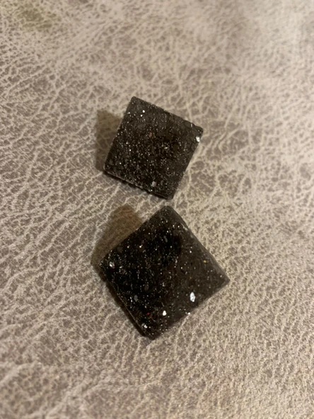 Tırtıklı Füme Renkli Büyük Boy Kare Şekil Gold Aksesuarlı Epoksi Küpe El Yapımı Hediyelik - 8