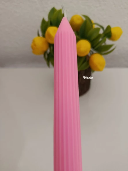 qosrix 5'li Pudra Pembe Şamdan Soya Mumu 1. Kalite Soya Doğal Pudra Kokulu Uzun Çubuk Konik Mum Dekoratif - Resim 3