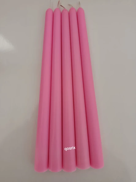 qosrix 5'li Pudra Pembe Şamdan Soya Mumu 1. Kalite Soya Doğal Pudra Kokulu Uzun Çubuk Konik Mum Dekoratif - Resim 2