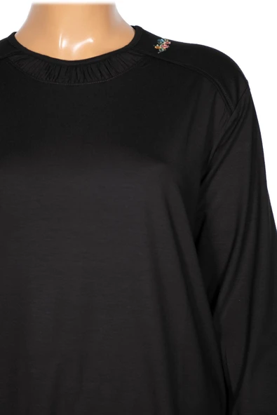 Cimariva Kadın Meyra Büyük Beden O Yaka Nakışlı Siyah Bluz - 2