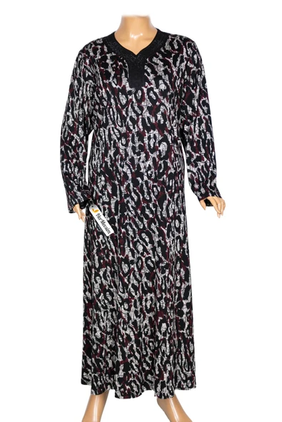 Hesna Kadın Minel Battal Beden Kuplu Boydan Siyah Elbise Desen 20