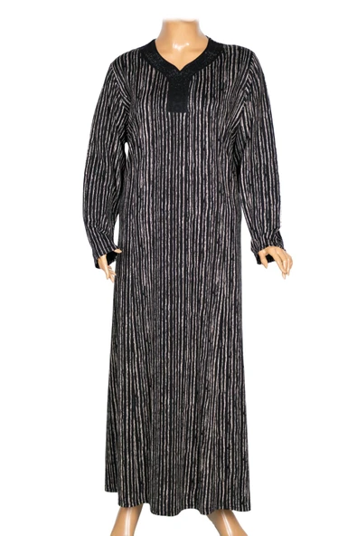 Hesna Kadın Minel Battal Beden Kuplu Boydan Siyah Elbise Desen 21