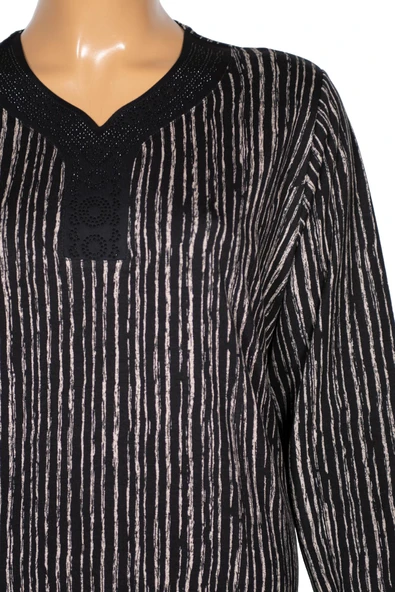 Hesna Kadın Minel Battal Beden Kuplu Boydan Siyah Elbise Desen 21 - 2