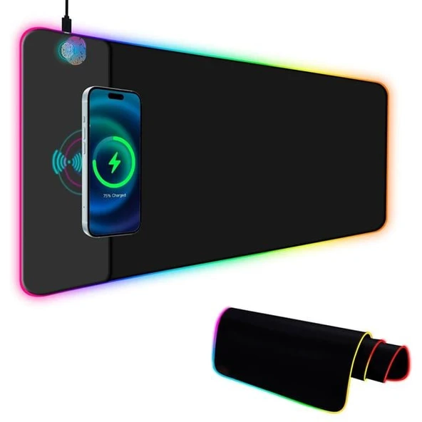 Powermaster PM-25115 XL RGB Gaming Mouse Pad Wireless Telefon Şarj Destekli 14 Modlu
