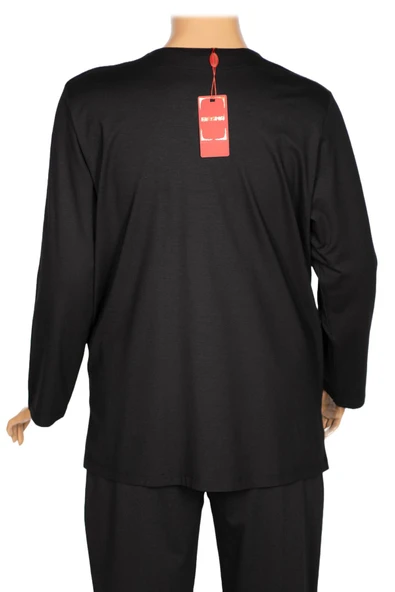 Hesna Kadın Umut Battal Beden Beş Düğmeli Cepli Penye Siyah Ceket - 3