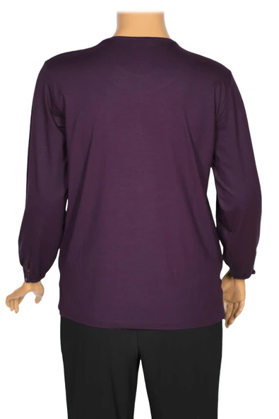 Cimariva Kadın Meyra Büyük Beden O Yaka Nakışlı Mürdüm Bluz - 3