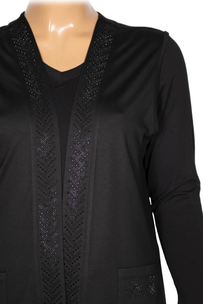 Hesna Kadın Tansu Taşlı Cepli Penye Siyah Yelek - 2
