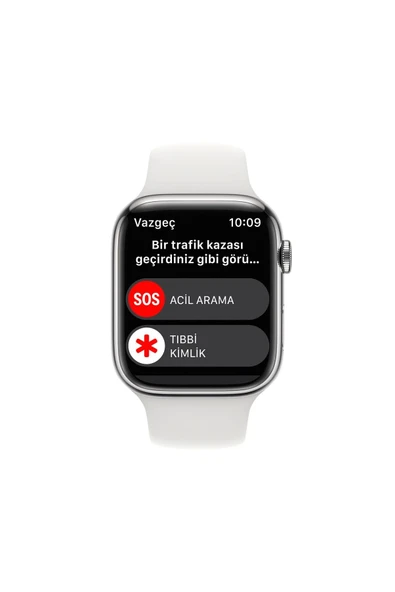 Apple Watch Series 8 GPS + Cellular 41mm Gümüş Paslanmaz Çelik Kasa ve Beyaz Spor Kordon - Regular - 6