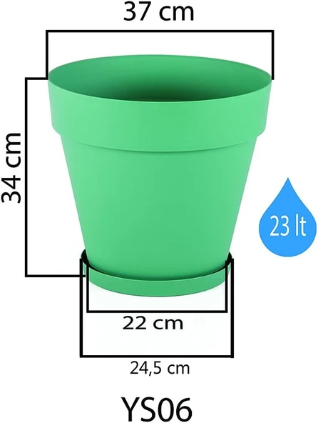 Serinova YS06 Yalı Saksı Drenaj Aparatlı Tabaklı Dekoratif Saksı 37cm, 23 Litre Kirli Beyaz - 2