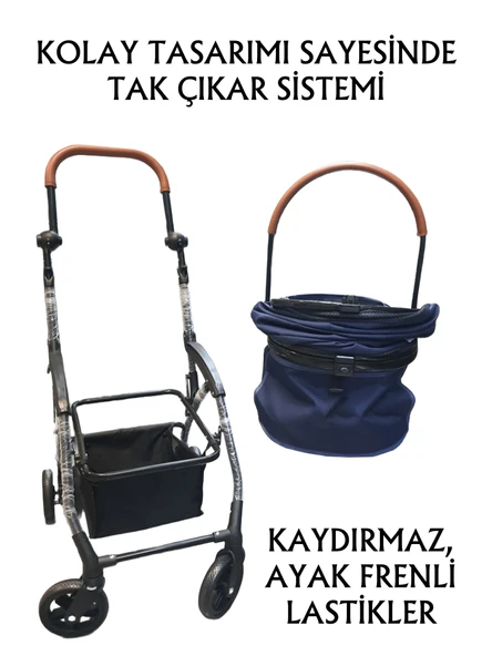 Tommy Evcil Hayvan Arabası 76,5x48x99cm Lacivert Max 15 Kg - Resim 4