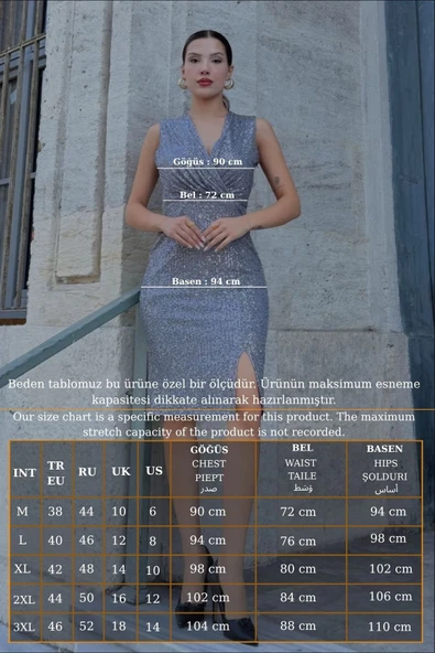 Kruvaze Yaka Payetli Midi Elbise 6031-Antrasit - Resim 7