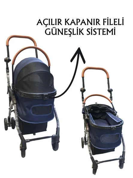 Tommy Evcil Hayvan Arabası 76,5x48x99cm Lacivert Max 15 Kg - Resim 3