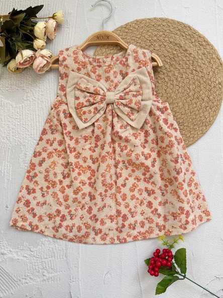 Çicekli Kız Bebek Ve Çocuk Fiyonklu Elbise - 3