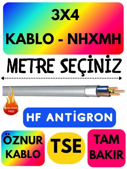 Öznur 3X4 NHXMH (ALEV İLETMEZ) Kablo Metre Seçenekli (Gri)