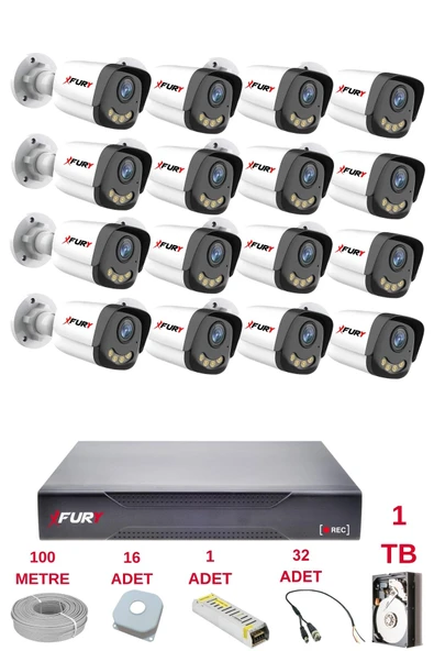 FURY 16 Kameralı 4 Warm Led Gece Renkli Görüş-Cepten İzle-Su Geçirmez Güvenlik Kamerası Seti 1TB - Resim 2
