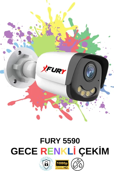 FURY 6 Kameralı 4 Warm Led Gece Renkli Görüş-Cepten İzle-Su Geçirmez Güvenlik Kamerası Seti 500GB - Resim 5