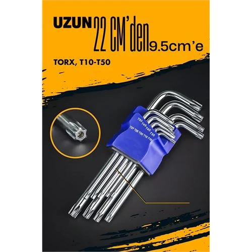 Uzun Torx Anahtar Seti Yıldız Alyan Seti - Torx Allen Anahtarı 9 Parça