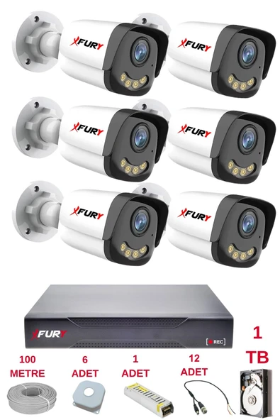 FURY 6 Kameralı 4 Warm Led Gece Renkli Görüş-Cepten İzle-Su Geçirmez Güvenlik Kamerası Seti 1TB - Resim 2