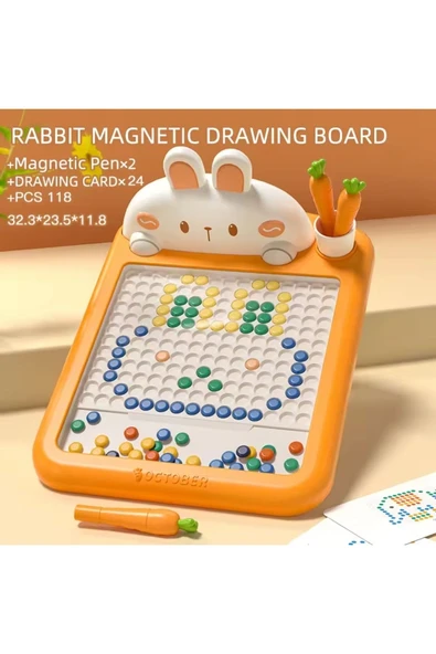 Manyetik Kodlama Oyuncağı Çizim Tahtasında Boncuk Turp Kalem Montessori Erken eğitim Tableti Tavşan - 2
