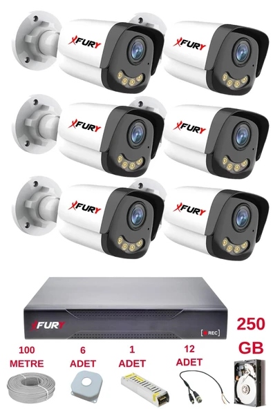 FURY 6 Kameralı 4 Warm Led Gece Renkli Görüş-Cepten İzle-Su Geçirmez Güvenlik Kamerası Seti 250GB - Resim 2