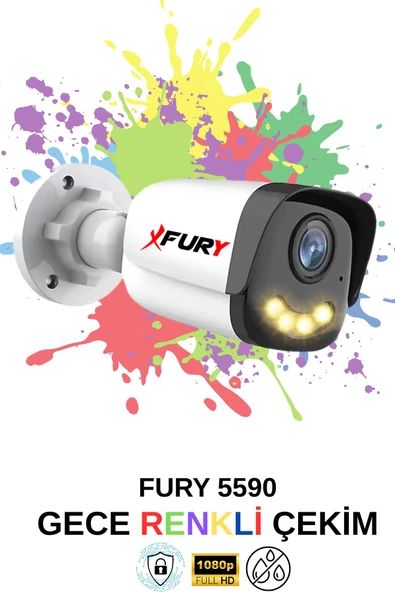 FURY 5 Kameralı 4 Warm Led Gece Renkli Görüş-Cepten İzle-Su Geçirmez Güvenlik Kamerası Seti 1TB - Resim 4