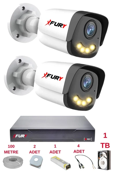 FURY 2 Kameralı 4 Warm Led Gece Renkli Görüş-Cepten İzle-Su Geçirmez Güvenlik Kamerası Seti 1TB ürün görseli 1