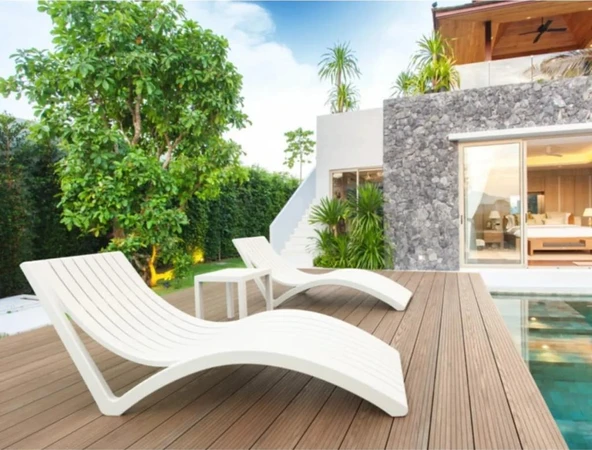 Omnipazar TRK-087 Siesta Minderli Yastıklı Lüks Ergonomik Slim Şezlong Beyaz 2'li Set - 7