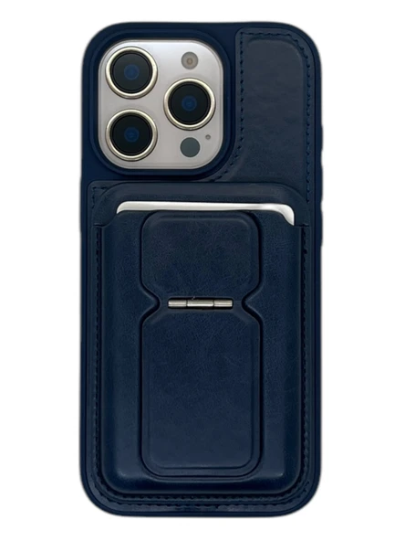 iPhone 13 Pro Max Uyumlu Standlı Kartlıklı Magsafe Wireless Şarj Özellikli Deri Cüzdan Kılıf - 9