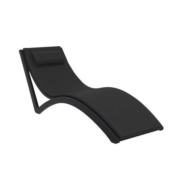 Omnipazar TRK-087 Siesta Minderli Yastıklı Lüks Ergonomik Slim Şezlong Siyah 2'li Set - 2