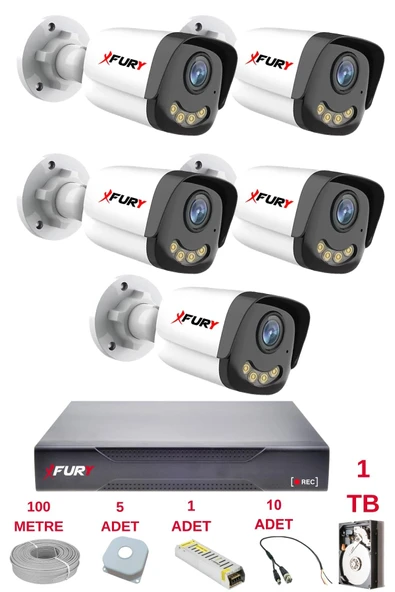 FURY 5 Kameralı 4 Warm Led Gece Renkli Görüş-Cepten İzle-Su Geçirmez Güvenlik Kamerası Seti 1TB - Resim 2