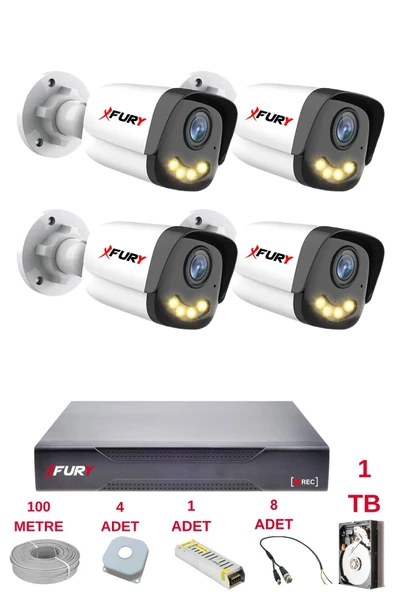 FURY 4 Kameralı 4 Warm Led Gece Renkli Görüş-Cepten İzle-Su Geçirmez Güvenlik Kamerası Seti 1TB ürün görseli