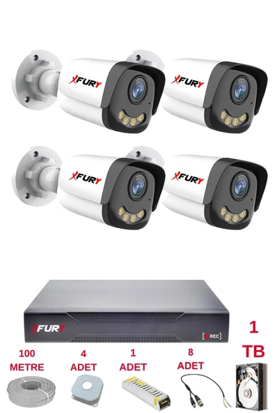 FURY 4 Kameralı 4 Warm Led Gece Renkli Görüş-Cepten İzle-Su Geçirmez Güvenlik Kamerası Seti 1TB - Resim 2