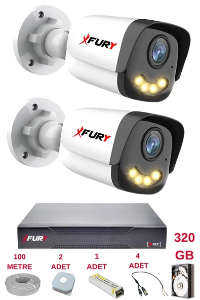FURY 2 Kameralı 4 Warm Led Gece Renkli Görüş-Cepten İzle-Su Geçirmez Güvenlik Kamerası Seti 320GB ürün görseli