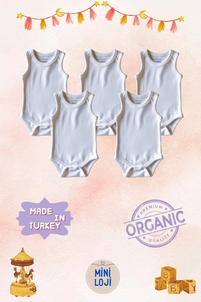 5'lü Düz Beyaz Bebek Zıbın Seti %100 Pamuk, Unisex, Yenidoğan Body - 2