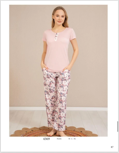 Baha Perfect Club Kadın Bisiklet Yaka Kısa Kol Pijama Takımı 4369 - 1 Adet  L Pembe - Resim 2